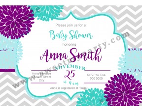 Floral Purple Aqua Blue Baby Shower Invitation,(02bbg)